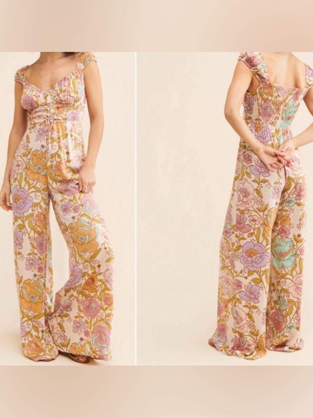 Free People Rolling Hills Floral Wide Leg Jumpsuit M
